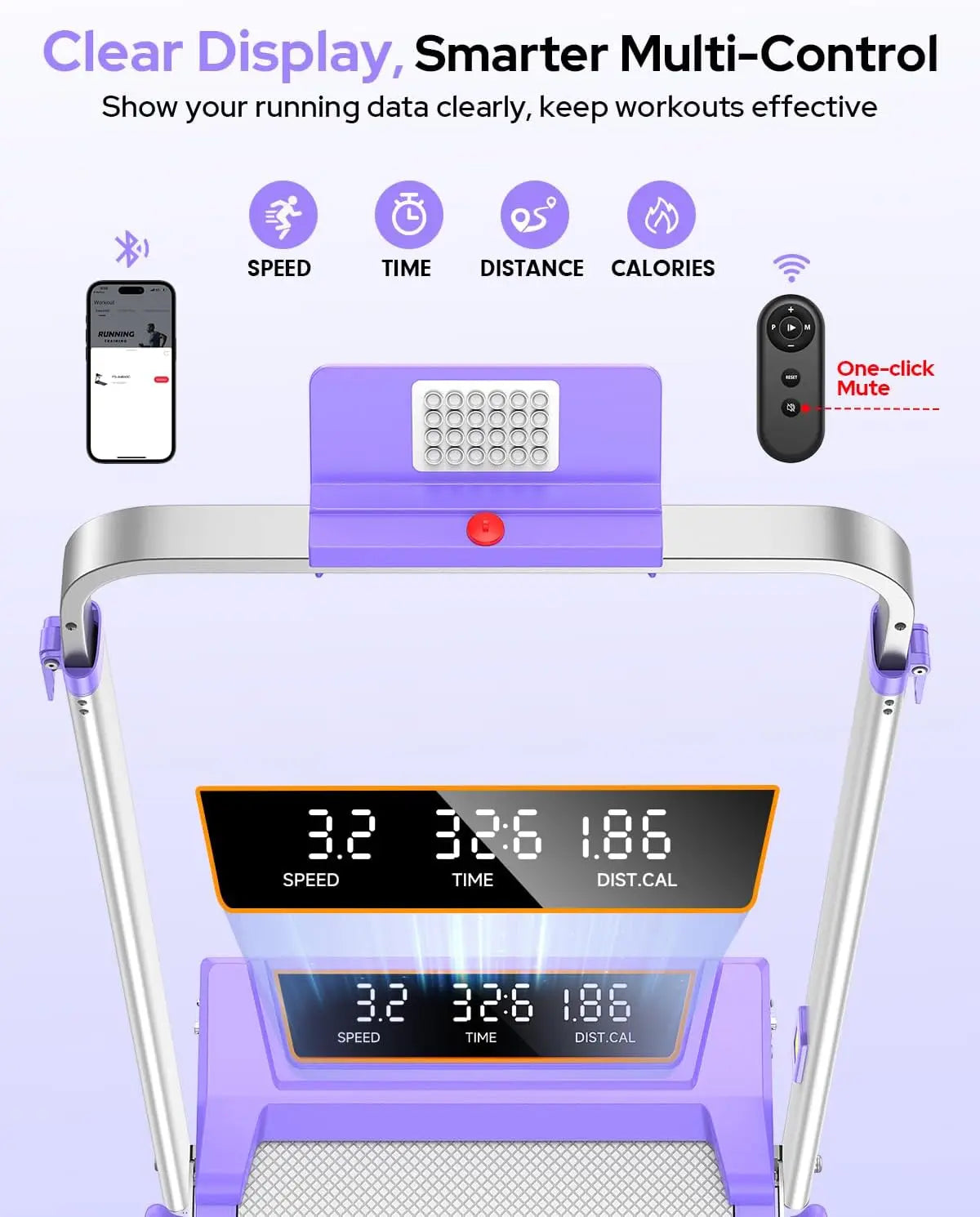 Foldable Stride & Flow incline walking pad with adjustable handle bar, compact design for versatile home exercise.