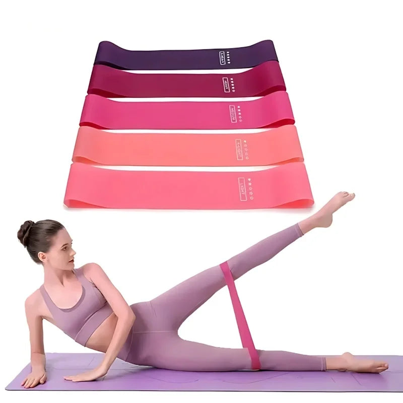 Stride & Flow resistance bands set with a free gift, showing colorful elastic exercise bands for strength training and workouts.